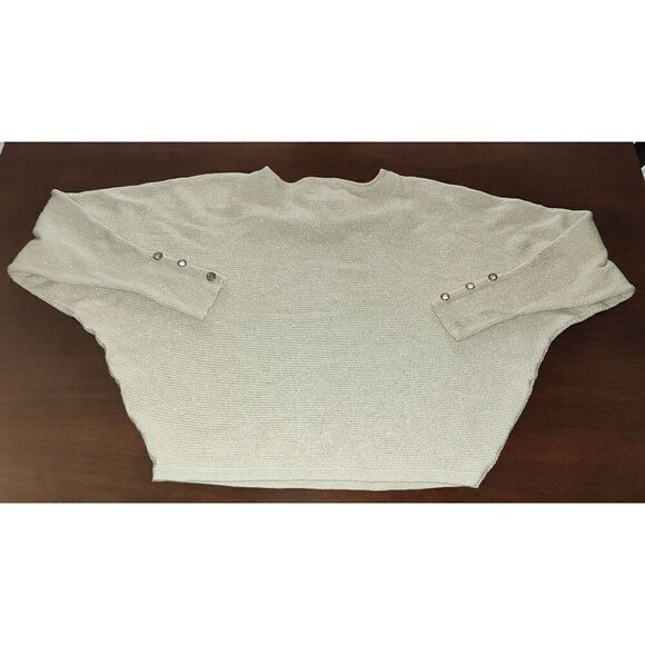 Carmen Marc Valvo Womens Ivory/Soft Gold Lurex Metallic Pullover Sweater NWT Siz - Picture 4 of 14